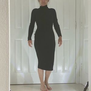 BLACK TURTLNECK BODYCON MIDI DRESS SIZE SMALL